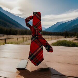 Vtg J. Hanly & Co. Wool Men's Necktie Red Black Yellow Plaid Made Nenagh Ireland